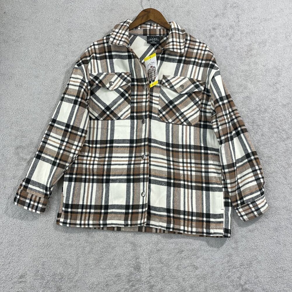 NEW Hfx Women's S Plaid Flannel Shacket S Snap Button